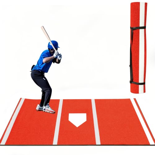 Qryovsa 10x5FT Baseball Softball Hitting Mat Turf for Practice Red Variation