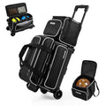 VEVOR Black 3-Ball Bowling Bag Double Roller with Shoe Compartment