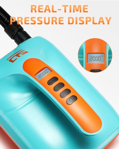 Swonder Digital Electric Air Pump for Paddle Boards, Kayaks & Tents - Cyan/Tangerine