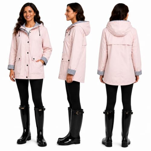 Women's Pink Insulated Rain Jacket - Large Waterproof Vinyl Raincoat