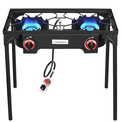 Propane Grill 2 Burner Outdoor Camping Stove - Portable Gas Cooker for Backyard BBQ and Camping - Double Burner