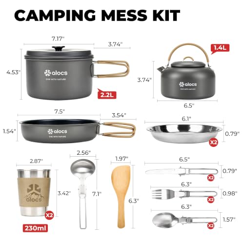 Camping Cookware Set 20 Pieces Pots Pans Cutlery for Outdoor Dining