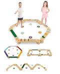 INFANS Wooden Double-Sided Kids Balance Beam & Stepping Stones Set - Montessori Obstacle Course for Toddlers, Indoor & Outdoor Play Equipment