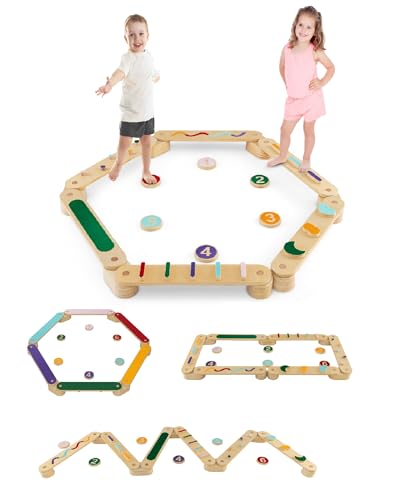 INFANS Wooden Double-Sided Kids Balance Beam & Stepping Stones Set - Montessori Obstacle Course for Toddlers, Indoor & Outdoor Play Equipment