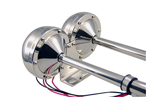 Pactrade Marine Stainless Steel Dual Trumpet Horn Set 12V 150dB for Boats & Vehicles