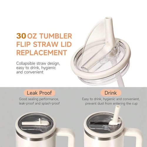 White 2 Pack 30 oz Tumbler Flip Straw Lid Replacement for Stanley Quencher