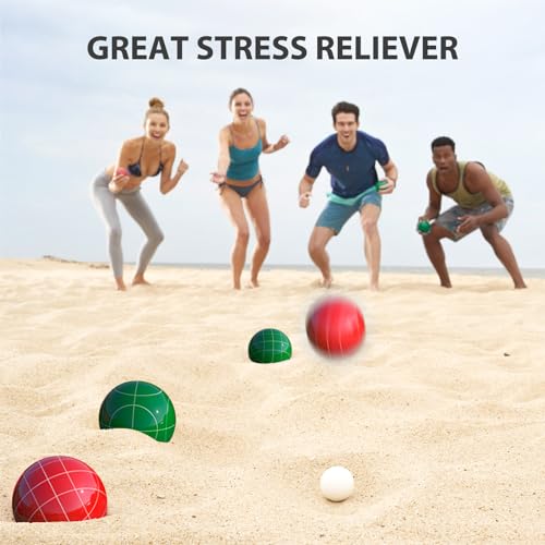 JOLORLY Professional 107mm Bocce Ball Set - Regulation Size & Weight for Tournaments, Red & Green, 8 Balls + Accessories