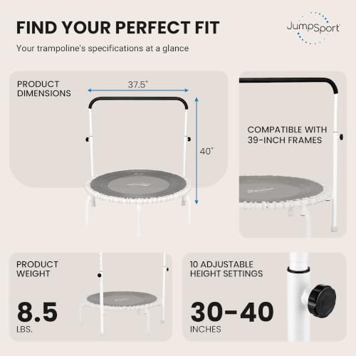 White Adjustable Handle Bar for 39-Inch JumpSport Arched Leg Fitness Trampolines