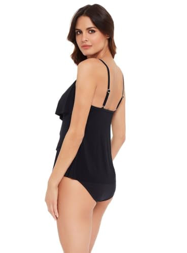 Women's Black Adjustable Tankini Top with Soft Cups - Chloe Style, Size 14