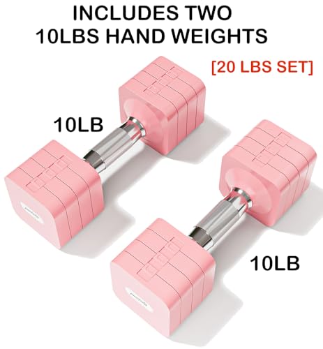 Pink Adjustable Dumbbell Set 10LB Each - Space-Saving Hand Weights for Women Men