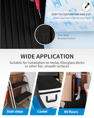 Boat Flooring with Self-Adhesive Groove Marine Decking - Black 96"L x 38"W