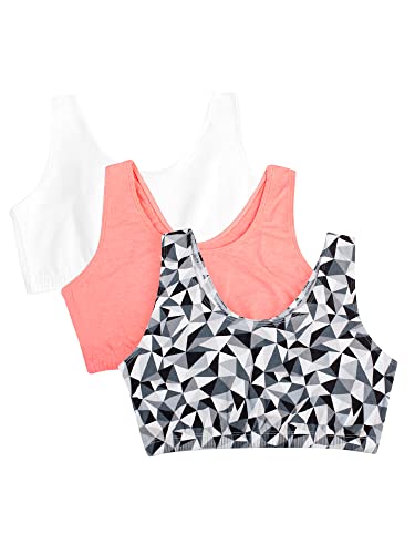 Women's Wireless Cotton Sports Bra - Multipack, Kaleidoscope/White/Punchy Peach 44