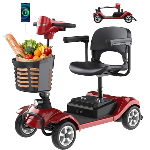 Hoverfly T4 4-Wheel Mobility Scooter for Seniors Adults - Red, 12.4 Mile Range