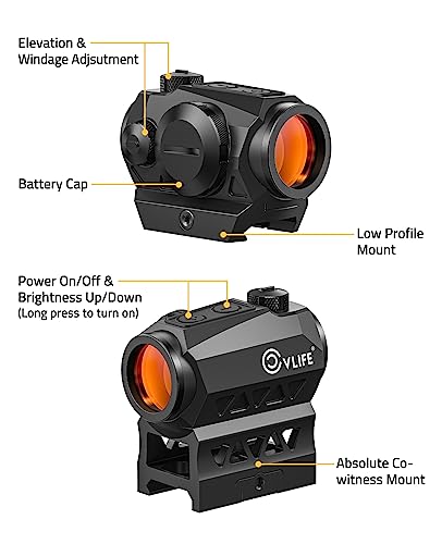 CVLIFE - 1x20mm 2 MOA Motion-Activated Scope with Co-Witness Riser - Red