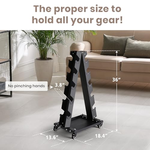 Medium 300 LBS Dumbbell Rack Stand - A-Frame Rolling Weight Storage