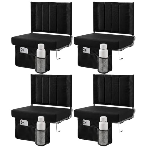 Black Stadium Seats with Back Support 4-Pack | Bleacher Chairs for Sports Events