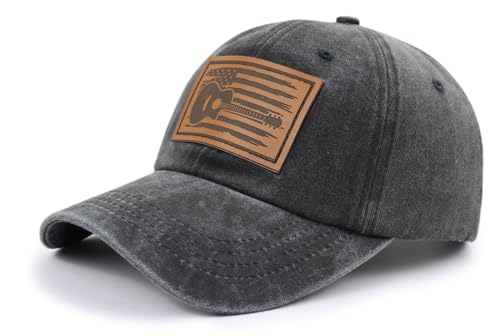 Black American Flag Guitar Hat for Men Women, Adjustable Leather Patch Cap