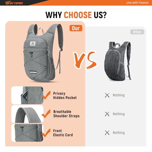 Foldable Hiking Backpack 15L - Lightweight Travel Daypack with Gray Color