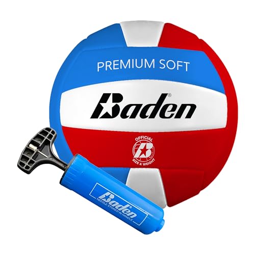 Baden Official Size Soft Synthetic Volleyballs Set with Pump - 6 Pack for Indoor & Outdoor Play