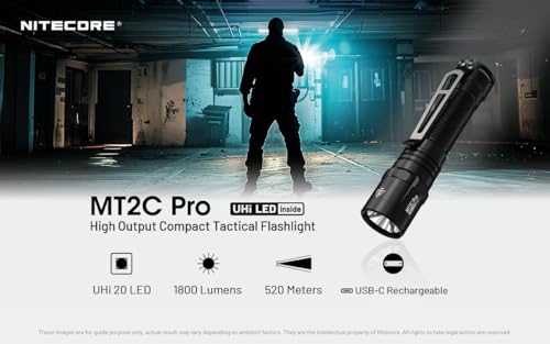 LED EDC Flashlight 1800 Lumens USB-C Rechargeable Lightweight Waterproof