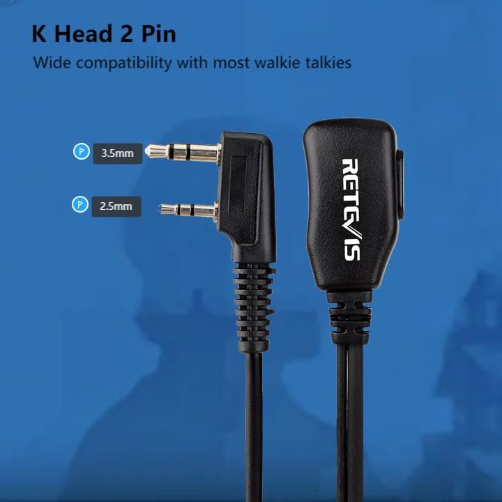 Retevis Walkie Talkie Earpiece with Mic, Comfortable Acoustic Tube, for RT22 RT68 RT21 H-777 RT86A, Compatible with Kenwood, Baofeng BF-888S/BF-T26, Pxton Walkie Talkies, Surveillance Headset(2 Pack)