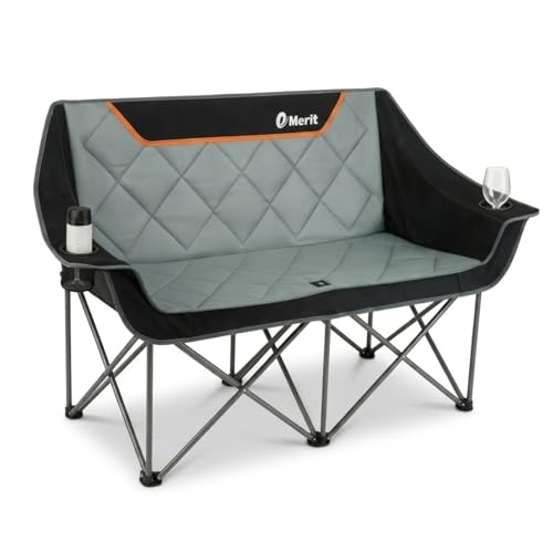 Emerit Black Oversized Fully Padded Camping Loveseat with Cup Holders, 650LB Capacity