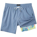 Men's Swim Trunks with Compression Liner - 7 Inch Stretch Swim Shorts, Quick Dry, Haze Blue, Large