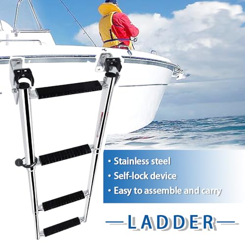 Mojiate 8581S4 Stainless Steel Telescopic Boat Ladder Side Mount, Corrosion-Resistant & Non-Slip Steps