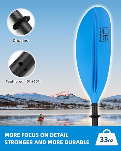 OceanBroad Carbon Fiber Kayak Paddle 86in Blue for Adults with Leash