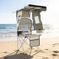 Cream White Camping Chair with Canopy & Cup Holder - Portable Folding Recliner for Adults