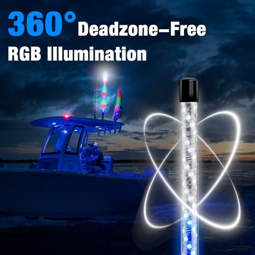 Yiswhis 4FT Spiral LED Boat Navigation Whip Light with Remote, Waterproof Marine Stern Light