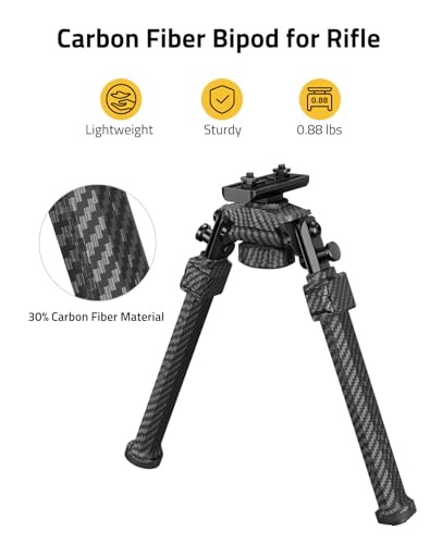 CVLIFE Carbon Fiber Bipod for M-Rail - Adjustable, Foldable & Swivel Shooting Support