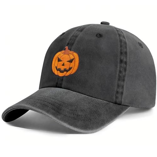Pumpkin-Black Baseball Cap Funny Embroidered Trucker Flatbill Hat - One Size