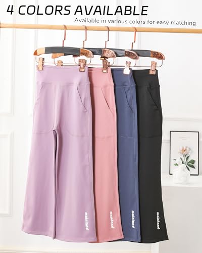 Girls Wide Leg Yoga Sweatpants 4 Pack - Casual Kids Pants 5-6 Years Black Navy Lavender Dusty Rose