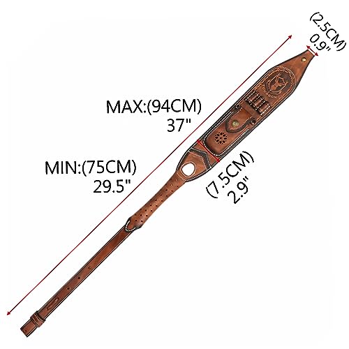 TOURBON Leather Rifle Sling with Pouch & Black Swivels - Ammo Holder & Hunting Accessory