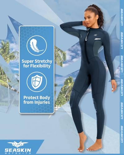 Seaskin Navy Blue Women's 2mm Front Zip Full Wetsuit for Diving & Water Sports