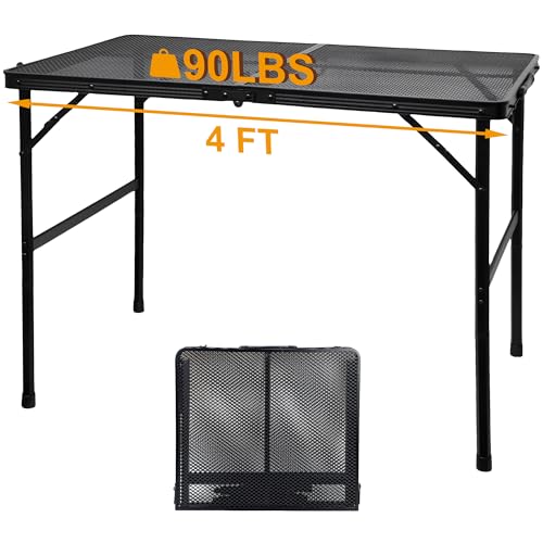 GREGIN 47.24" Folding Camping Grill Table, Portable Outdoor Metal Table, Height Adjustable