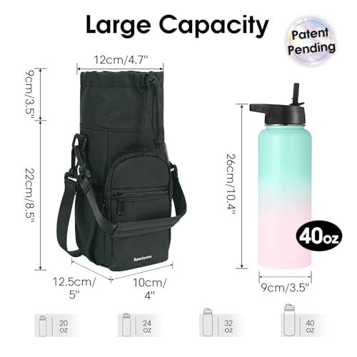Black Insulated Crossbody Water Bottle Sling Bag with Phone Pocket - 40oz