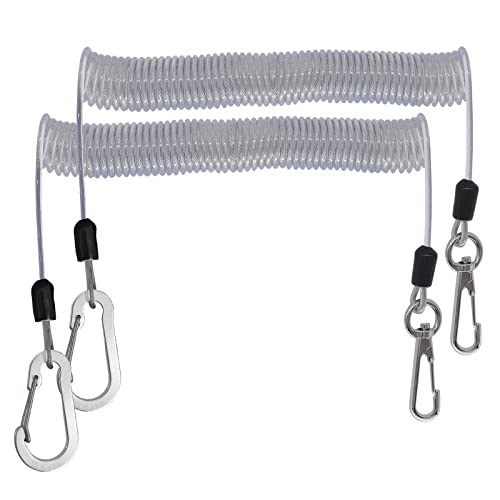 Heavy Duty Coiled Fishing Lanyard with Stainless Steel Wire - Silver
