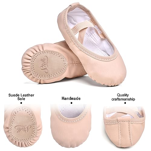Toddler Ballet Shoes for Girls - Soft Leather Split Sole - Pink, 3 Big Kid