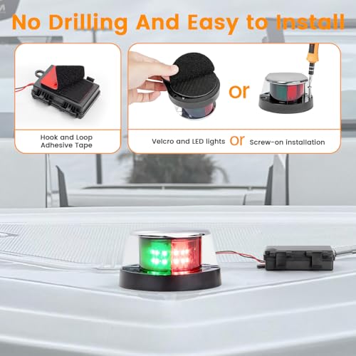 Boat Navigation Light with Red/Green LEDs, Dimmable & Timer, Waterproof Marine Safety Light