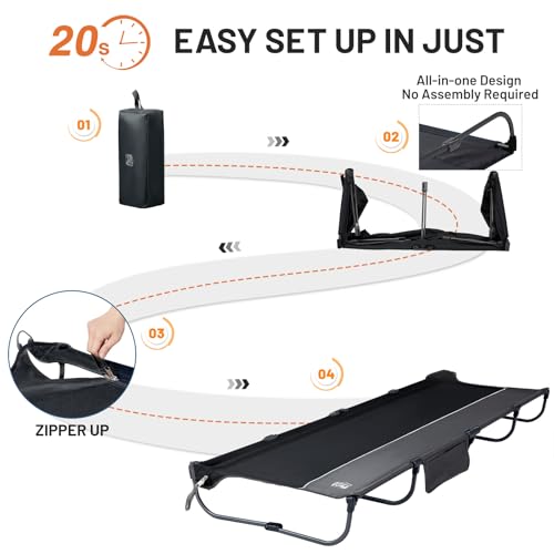 Camping Cot Foldable Aluminum Bed - 20-Second Setup, Black