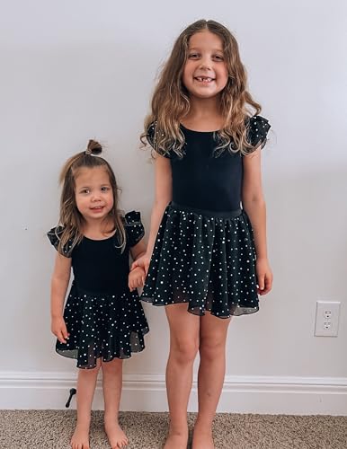 Toddler Ruffle Sleeve Dance Dress Combo for Girls 6-7 Years Black