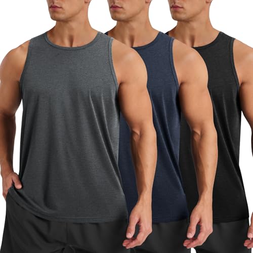 Men's X-Large 3 Pack Tank Tops - Black Dark Grey Navy Blue Workout Shirts