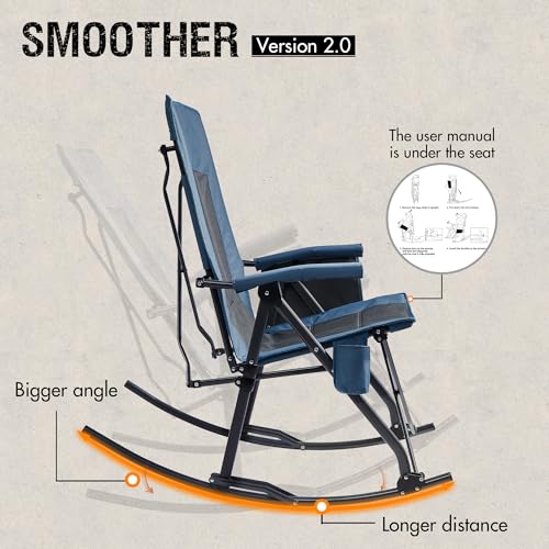 Oversized Folding Rocking Camping Chair - Portable Outdoor Seat Supports 400 lb - Blue (Variation 1p-Fabric Blue / 1)