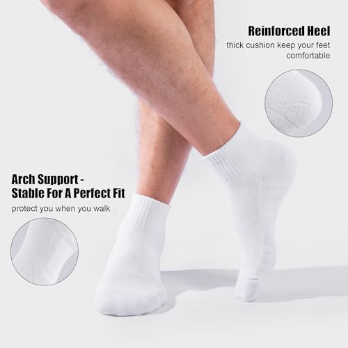 Lapulas Athletic Quarter Socks for Men Women White Large Mesh Cushioned Arch Support Non-Slip Running Ankle Socks - 6 Pack