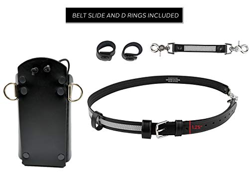 Firefighter Radio Holder with Anti-Sway Strap - Genuine Leather, Reflective Safety Gear