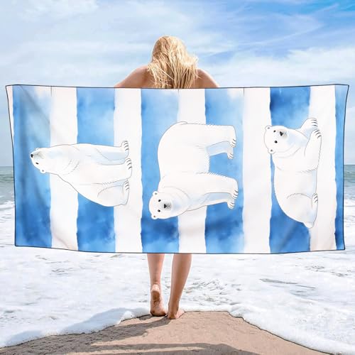 Oversized Polar Bear Beach Towel 36x72 Watercolor Stripe Microfiber Quick Dry