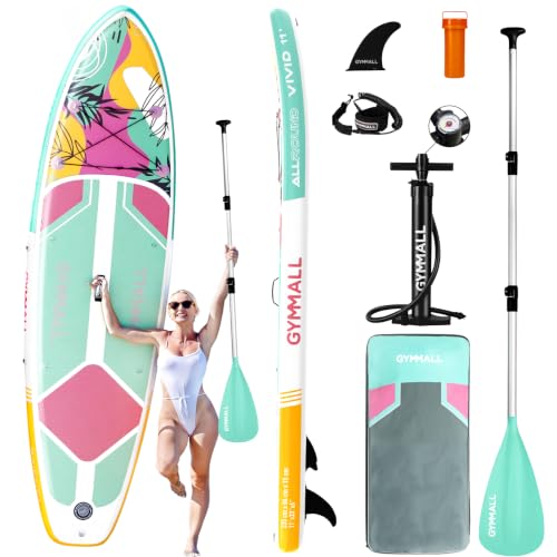 GYMMALL Pink Inflatable Stand Up Paddle Board - All Skill Levels, Wide Non-Slip Deck, Complete Accessory Set