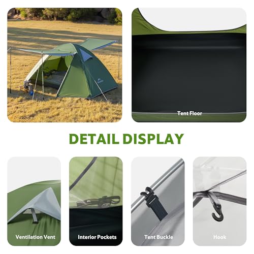 Naturehike Bleik-B 2 Person Camping Tent - Forest Green Lightweight Waterproof Shelter